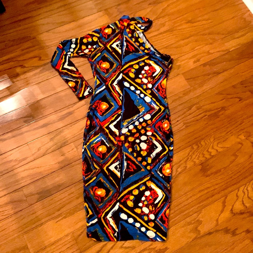 🔥🔥Bold multi color/print one-shoulder bodycon dress